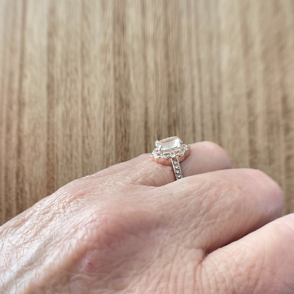 Vintage Radiant Floral White Sapphire Halo Ring - Rose Gold Plated - Picture 5 of 5